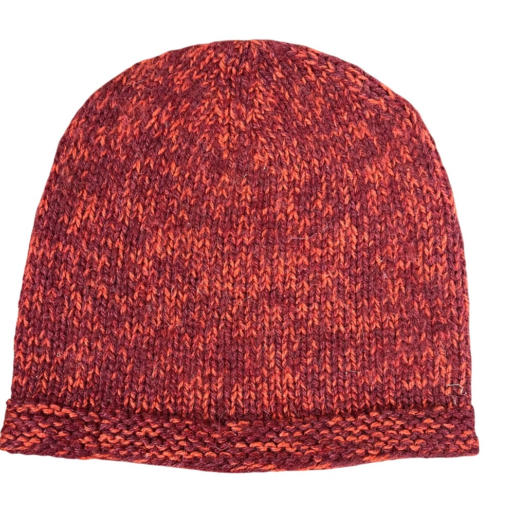 Andes Gifts Red Orange Marled Alpaca Blend Beanie Knit Skull Cap Made in Peru